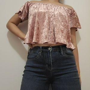 Pink Crushed Velvet Crop Top